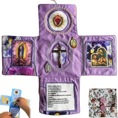 Cross Included Inside Handcrafted Pocket Devotional Sewing Accessories with Cross Saint Images Prayers Sewing Pocket Devotional