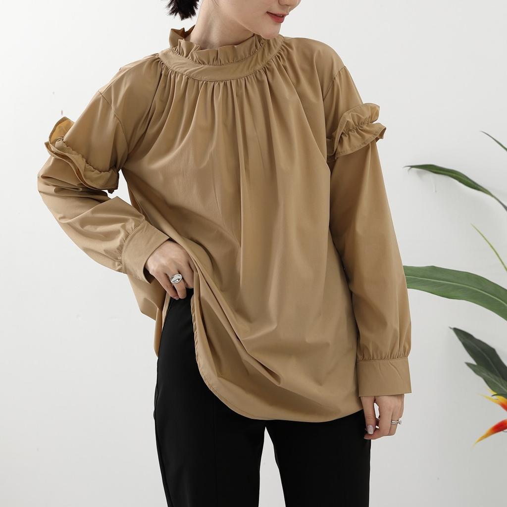 Summer Quick-drying Loose Solid Color Half-high Collar Long-sleeved Women's Shirt