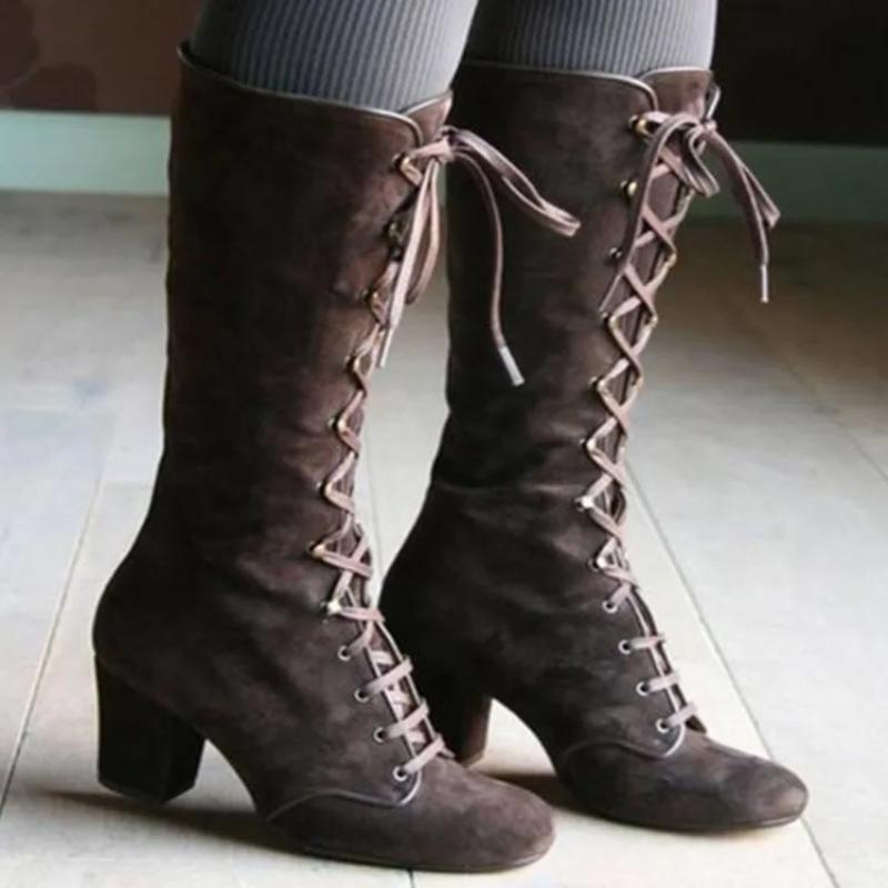 Trendy Women's Boots Autumn Winter New Roman Knight High Boots Round Toe Thick Sole Height Increasing Anti Slip Women's Shoes