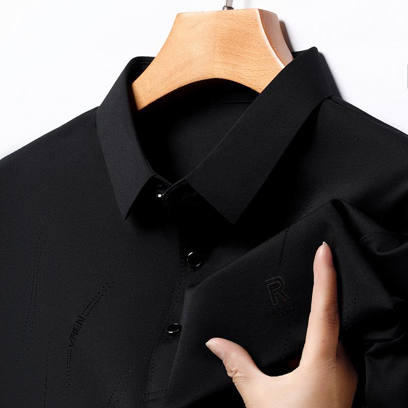 

Новая тонкая футболка с короткими рукавами для мужчин среднего возраста, летняя мужская футболка с лацканами для папы, рубашка-поло для мужчин 4XL чёрный