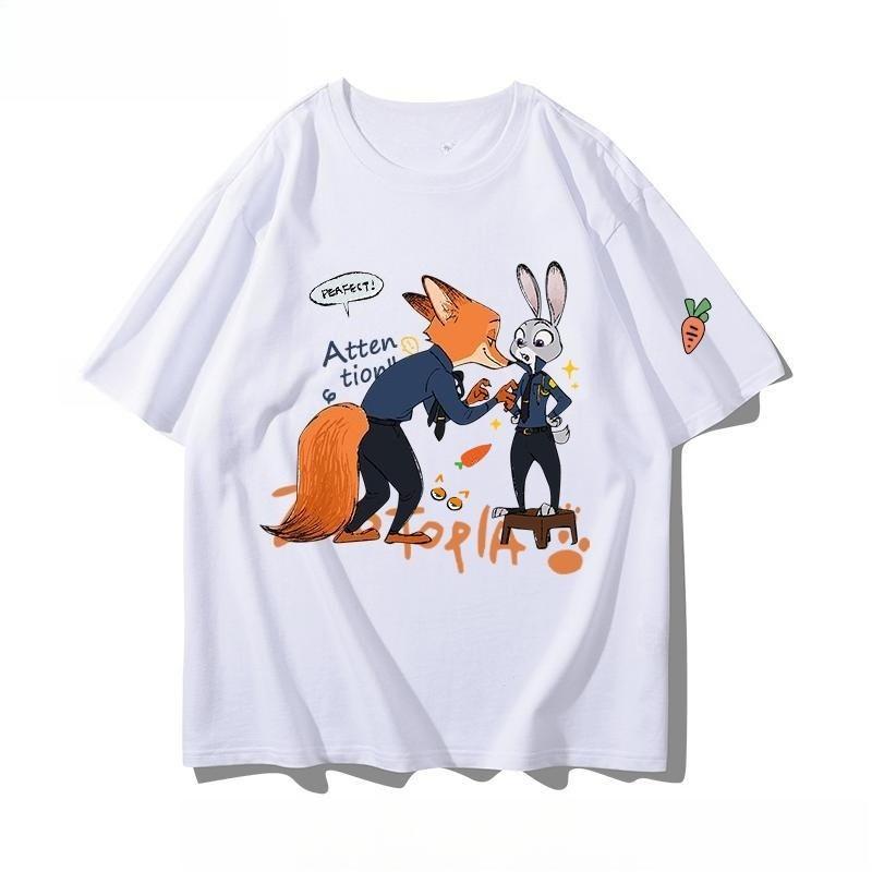 

202526 Summer Disco Zootopia Themed Printed Pure Cotton Tshirt Fashionable Loose and Casual Shortsleeved Unisex Tshirt 4XL