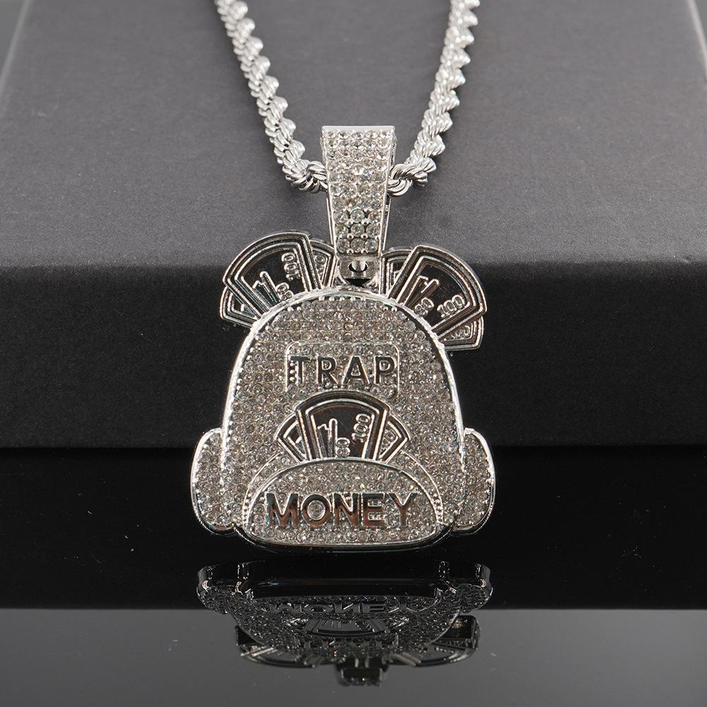 Backpack style hip hop pendant necklace money bag pendant with 5mm twist chain necklace