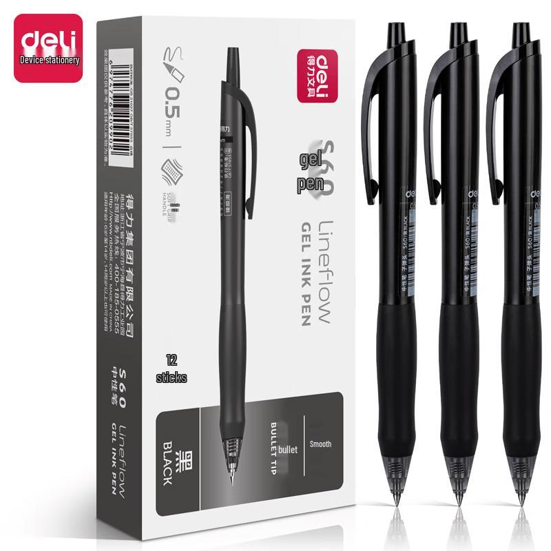 Deli S60 0.5mm Retractable Gel Pens, 12-Pack