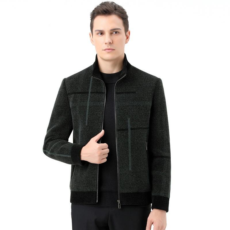 Autumn and Winter Wool Jacket Men's Dad's Thick Large Size Woolen Coat Men's Stand Collar Casual Cashmere Men's Coat