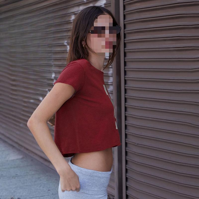 European and American Digital Printed Summer Fashion Personality Short Style Crop Top with Exposed Navel and One Shoulder T-shirt Top