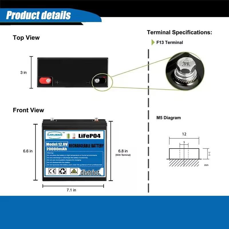 12V 20Ah LiFePO4 Wiederaufladbarer Akku mit BMS