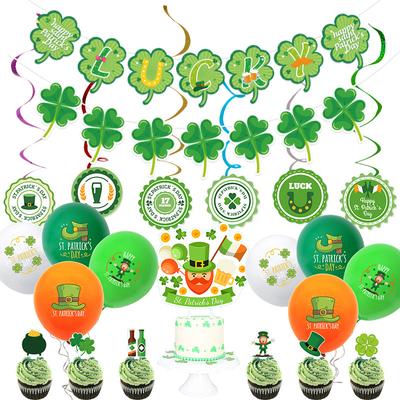Factory Outlet St. Patrick'S Day Balloon Decoration Set Irish Four-Leaf Clover Pulling Flag Door Banner Spiral