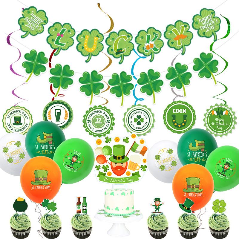 Factory Outlet St. Patrick'S Day Balloon Decoration Set Irish Four-Leaf Clover Pulling Flag Door Banner Spiral