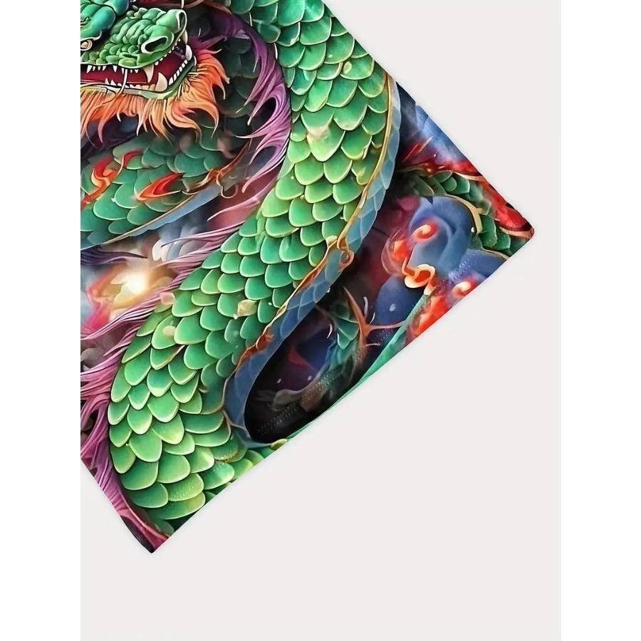 Tricou cu mânecă scurtă și gât rotund pentru bărbați cu animal dragon - Design îndrăzneț și inedit de roman grafic pentru bărbați, topuri de vară în stil outdoor