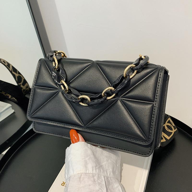 

Однотонная сумка через плечо с широким ремнем на плечо, женская дорожная сумка-мессенджер с акриловой цепочкой, клетчатые сумки из искусственной кожи через плечо