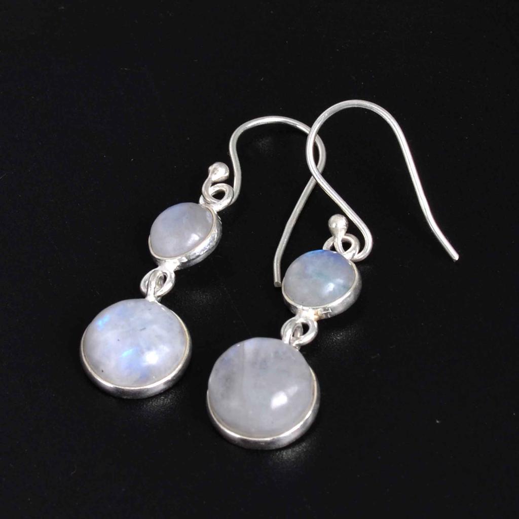 Pendientes colgantes de plata de ley 925 con piedra lunar, pendientes colgantes hechos a mano con piedras preciosas
