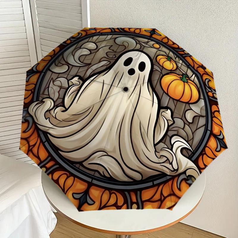 1pc Halloween Ghost Stained Glass Umbrella with Plastic Handle,Suitable for All Seasons Home Travel Outdoor UmbrellaDD1157