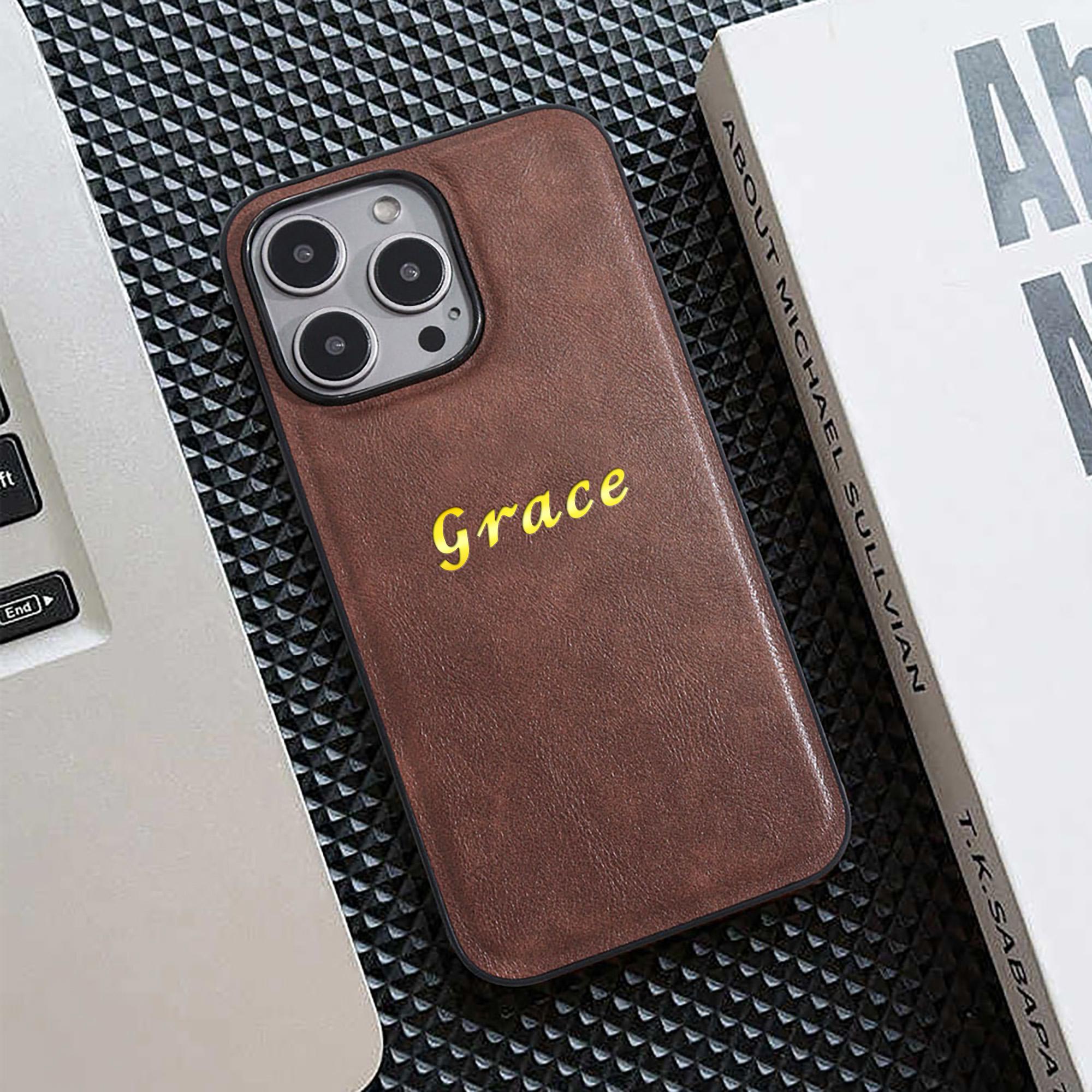 

Personalized Letter Name Business Faux Leather Phone Case for iPhone 11 12 13 14 15 16 Pro Max Plus Hot Foil Engraved For iPhone 12 Pro