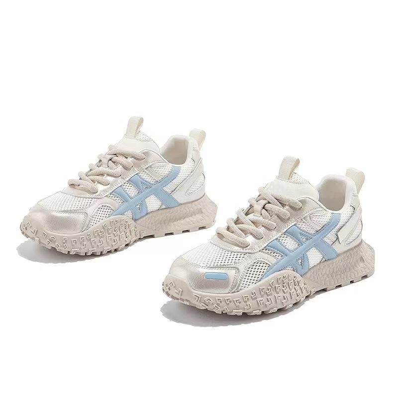 

Leather dad shoes women s summer new mesh breathable women s platform sneakers versatile shoes 40 синій