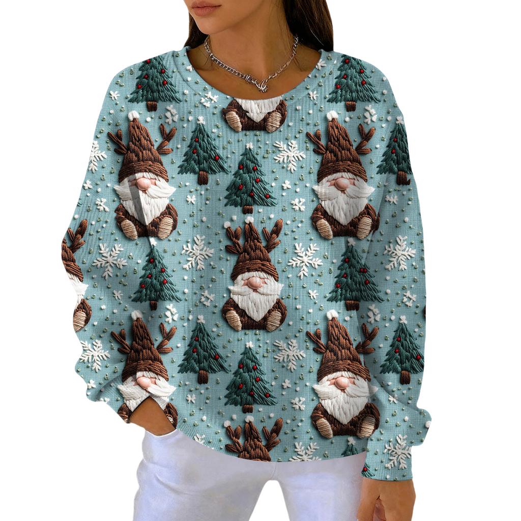 Modă Femei Casual Gradient Imprimeu Crăciun Pulover Sport Top cu Mânecă Lungă