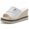 Trendy 7CM Heel Leather Women Casual Slipper Summer Outdoor Ladies Wedges Slipper Open Toe Women Slipper With Metal Decoration