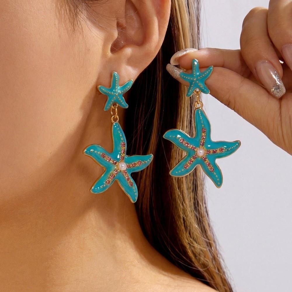 Pearl Rhinestone Dangle Earrings Bohemian Shell Drop Earrings Starfish Stud Earrings  Vacation