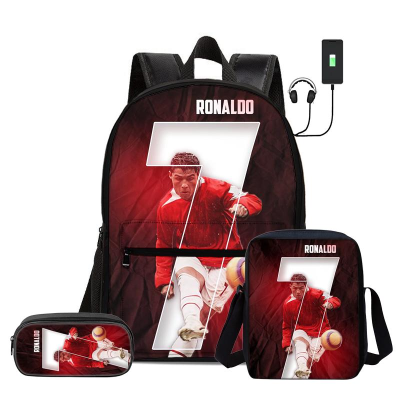 Children 3Pcs Set Daily Pack Football Star Rucksack Best Gift Pupil School Carry Carrier Pencil Bags M-Messis School Bag