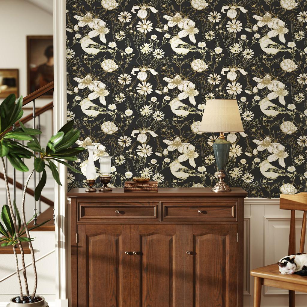 Thickened Wallpaper Self-Adhesive High-End Wall Decoration Flower Green Plant Wall Sticker Room Decoration