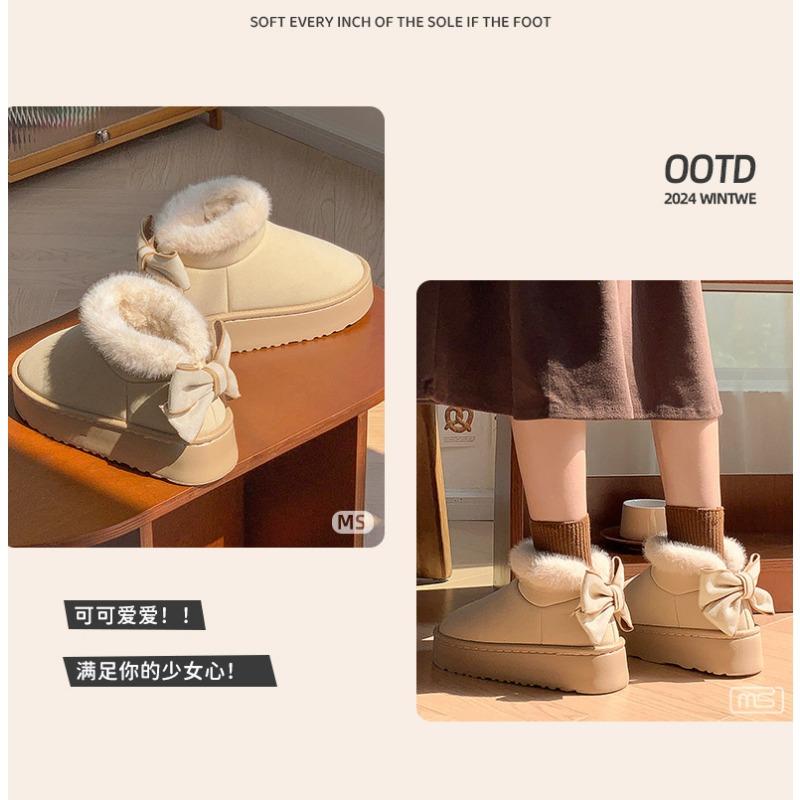 Women S Winter Thick Platform Cotton Shoes With Bowknot