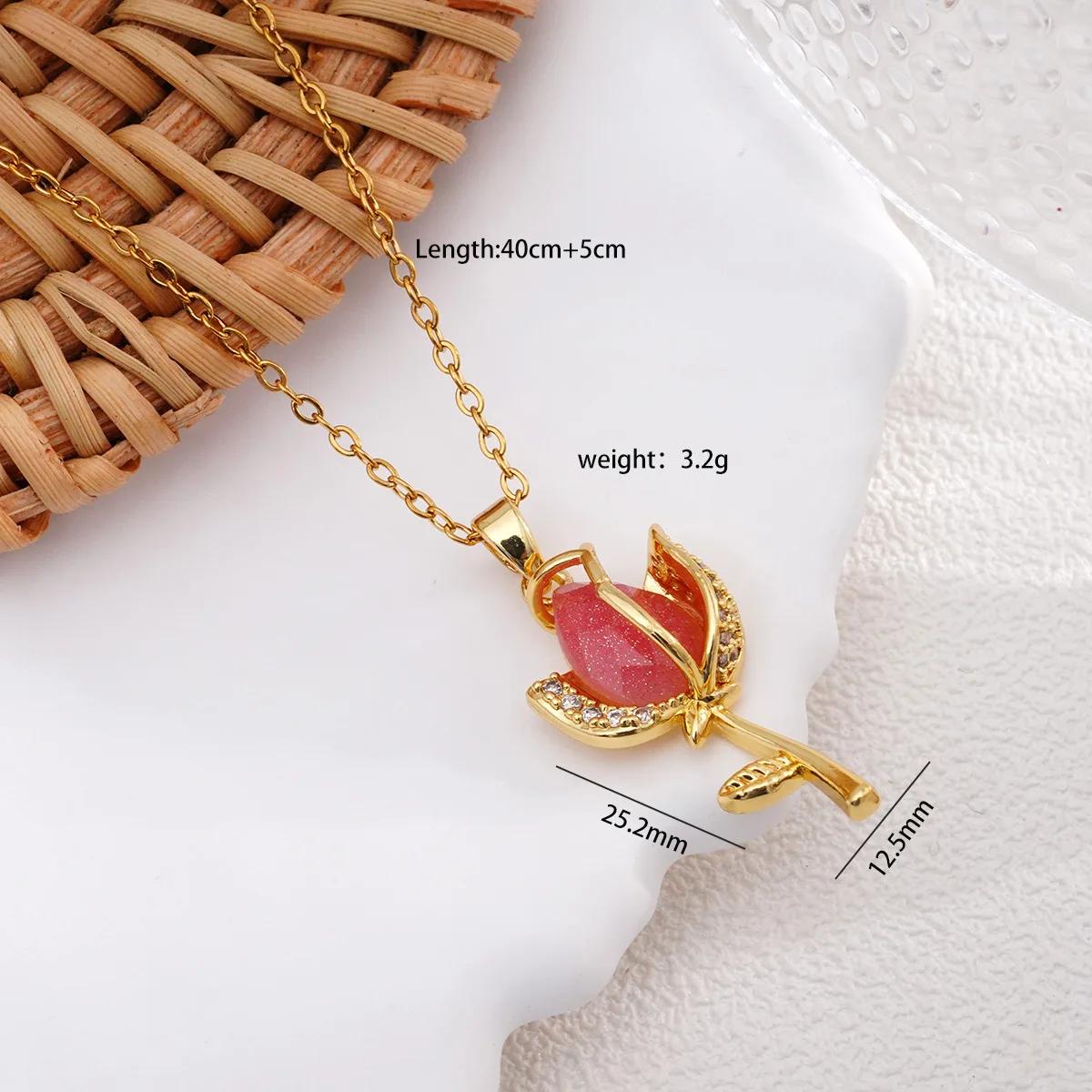 

Elegant Colorful Crystal Zircon Tulip Flower Pendant Necklaces for Women Girls Gold Color Stainless Steel Chain Flower Jewelry