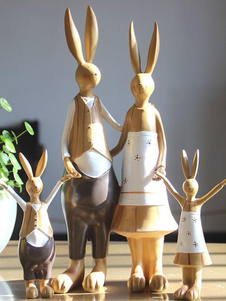 Rabbit Statue Resin Coating Cute Vintage Look Vivid Clear Texture Garden Bunny Ornament Decoration