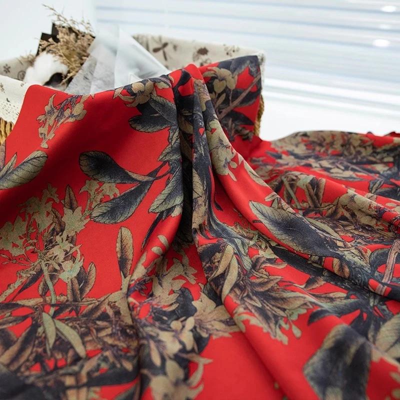 100x150cm Vintage Floral Printed Gambiered Canton Gauze Fabric Simulated Silk Fabric for Sewing Clothes Dress