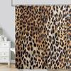 Leopard Textured Shower Curtain, Vintage Striped Brown Floral Creative Geometric Modern Plants Polyester Bathroom Decor Curtain