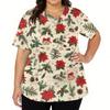 Women's Fashion V-neck Short Sleeve Workwear With Pockets Christmas Printed Tops