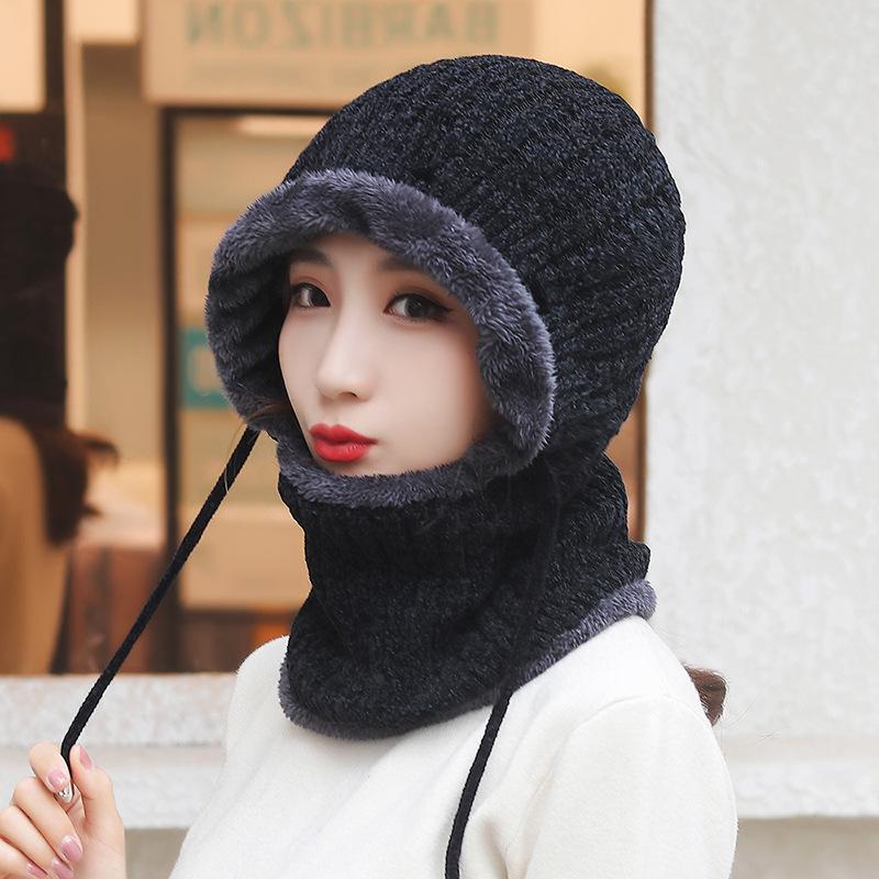 Winter Hat Chenille Cold Proof Ear Protection Women's Outdoor Warm Knitted Hats With Scarf