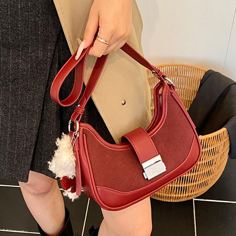 High-end Casual Shoulder Bag for Women Trendy Patchwork Buckle Crossbody Bags Retro Large Capacity Suede Female Handbags