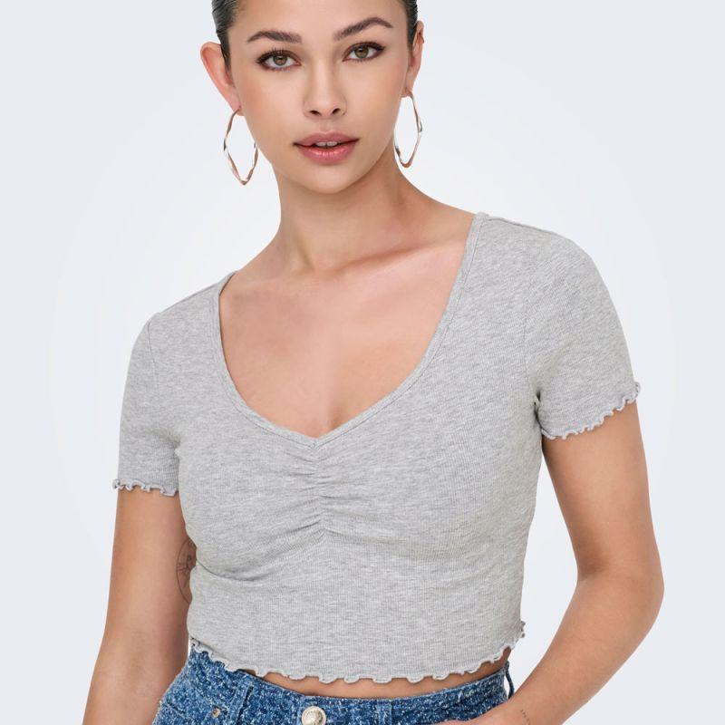 Top crop betty col v manches courtes Femme ONLY