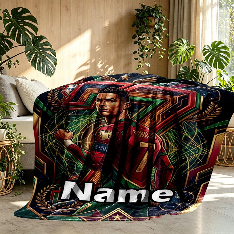 Custom Name Personalized Cristiano Ronaldo Print Blanket, Home Decor, Bedroom, Sofa, Camping, Couch, Gifts for Birthday Christmas