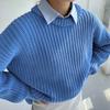 Women Autumn Winter Round Collar Long Sleeve Wardrobe Staple Warm Solid Color Comfy Loose Pullovers Knitted Sweater Top