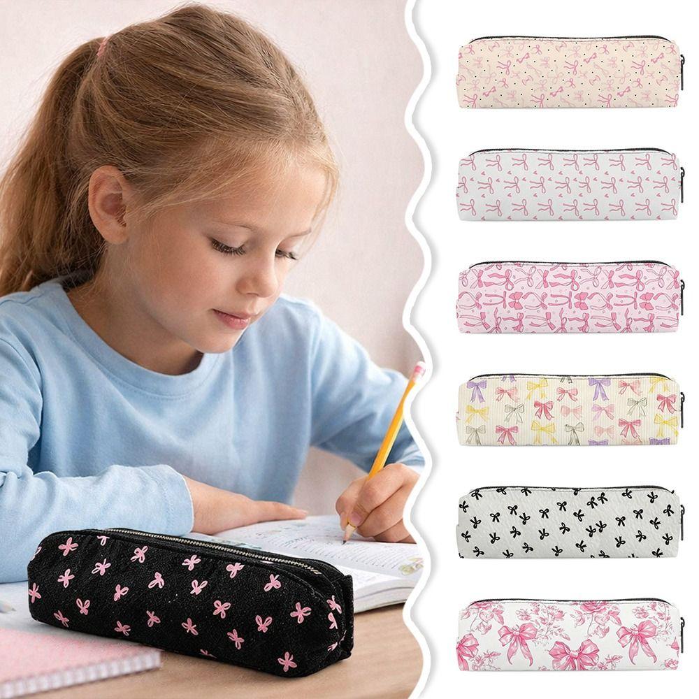 Portable Bowknot Pen Bag Zipper Closure Pencil Pouch New Pencil Case  School Supplies