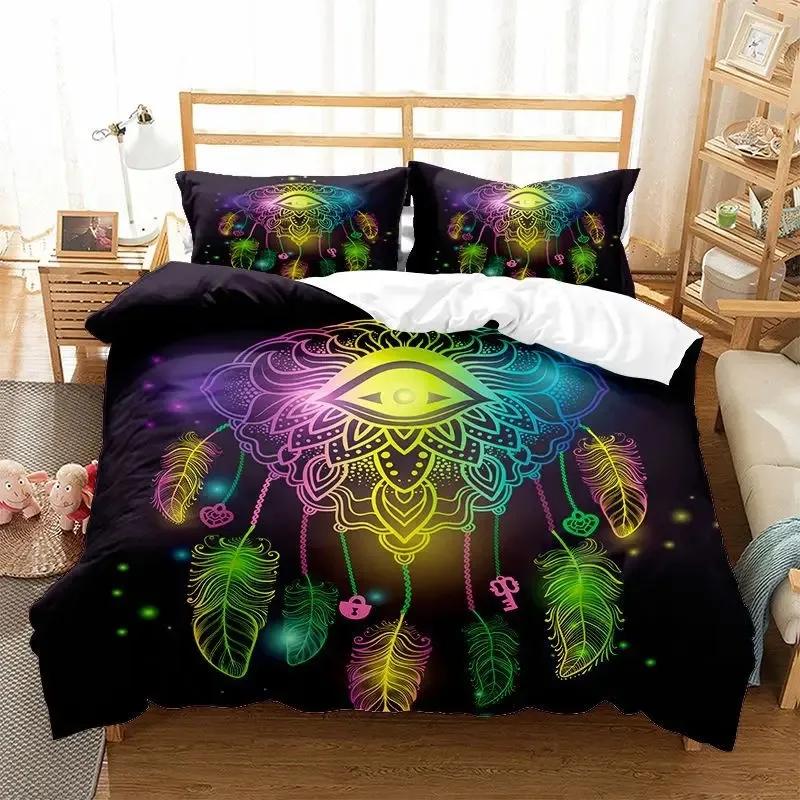 Dreamcatcher Duvet Cover Set Boho Mandala Bedding Set For Girls Adults Purple Dream Catcher Comforter Cover Soft Polyester