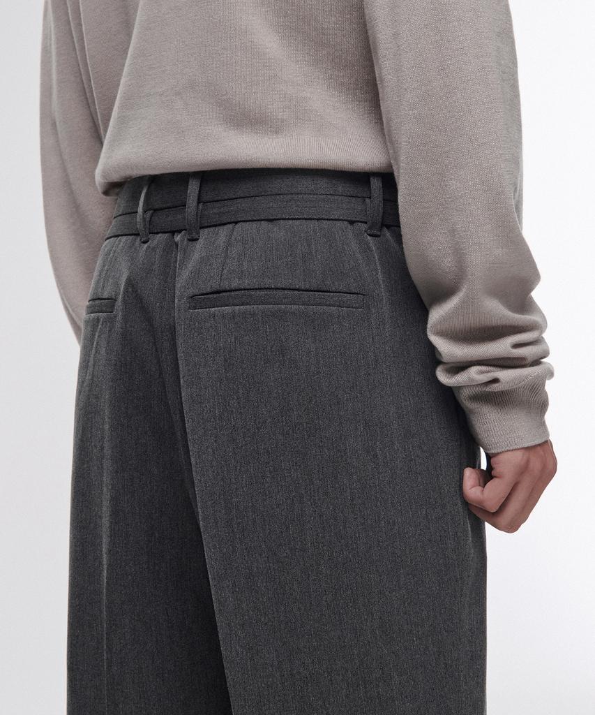 Musinsa Standard Narrow Belt One-Pleat Wide Slacks [Medium Gray]