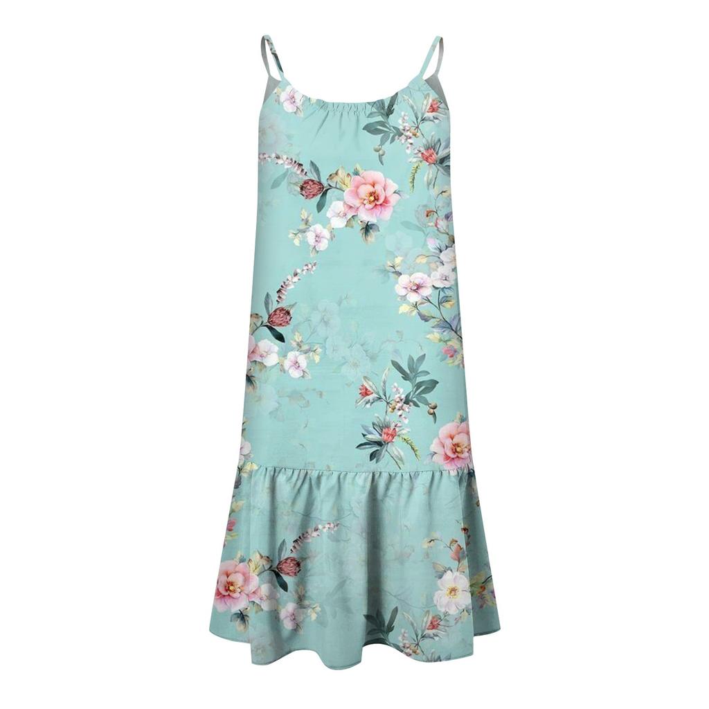 Women's Round Neck Strap Sleeveless Printed Dress Short A-line Large Swing Dress