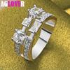 925 Sterling Silver Round Square AAA Zircon Ring Jewelry