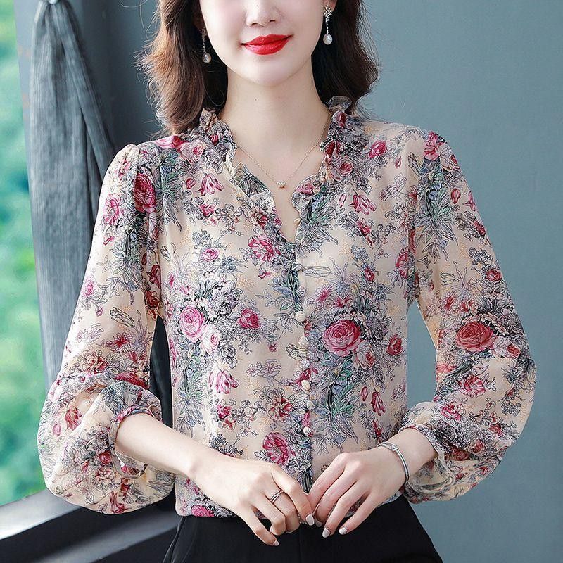Spring Floral Shirt Women Long Sleeve Beautiful Unique Blouse Trendy Youthful Tops for Mothers