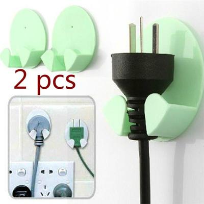 2pcs/Pack Random Color Home Office Wall Adhesive Plastic Power Plug Socket Holder Hanger Wall Storag