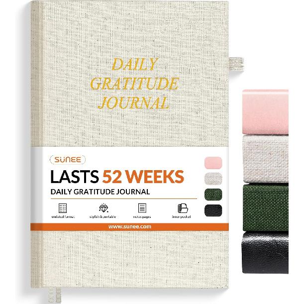 SUNEE Daily Gratitude Journal – 52 Weeks Simple 5 Minute Journal for Daily Reflection, Build Positivity and Mindfulness, Undated Minimalist Planner бежевый
