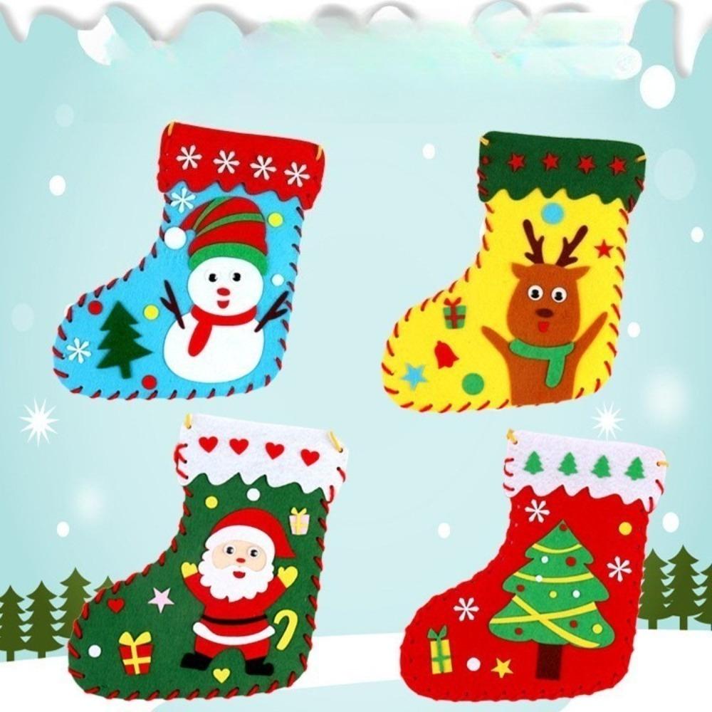 Non-Toxic Kids Diy Christmas Socks Non-Woven Material Kit Puzzle Game Handmade Toy Educational Toy For Children Craft Gift Xmas Decor