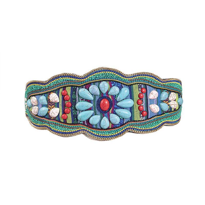 Womens Bohemian Style Fabric Waist Belt With Turquoise Beads And Embellishments For Outfits Seasonal