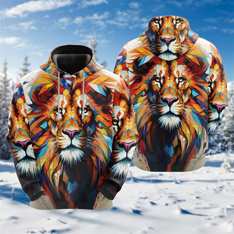Cross Lion 3D Printed Hoodies For Men Clothing Harajuku Fashion Animal Graphic Sweatshirts Casual Boy Tracksuit Women Gift Tops