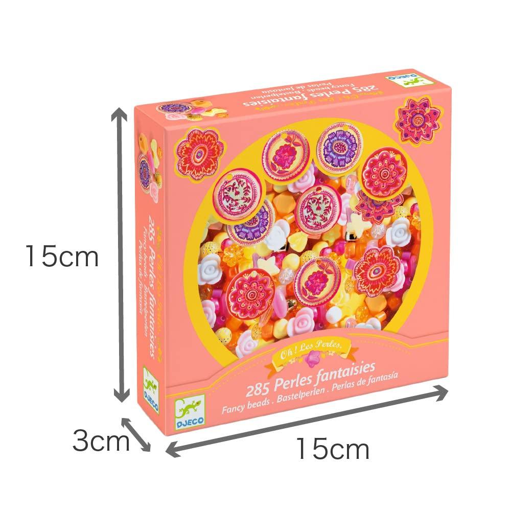 DJECO Fancy Beads Flower Accessory Kit Set: Easy DIY Bracelet Necklace Accessory Stringing Toy, Stylish Educational Toy for Adults, Montessori Style,