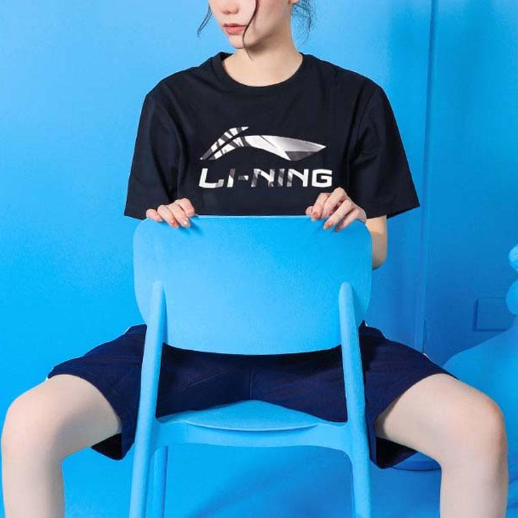 Li Ning Big Logo Breathable Cultural Fitted Straight-Cut Short Sleeve T-Shirt Women Tops Black AHSS774-1