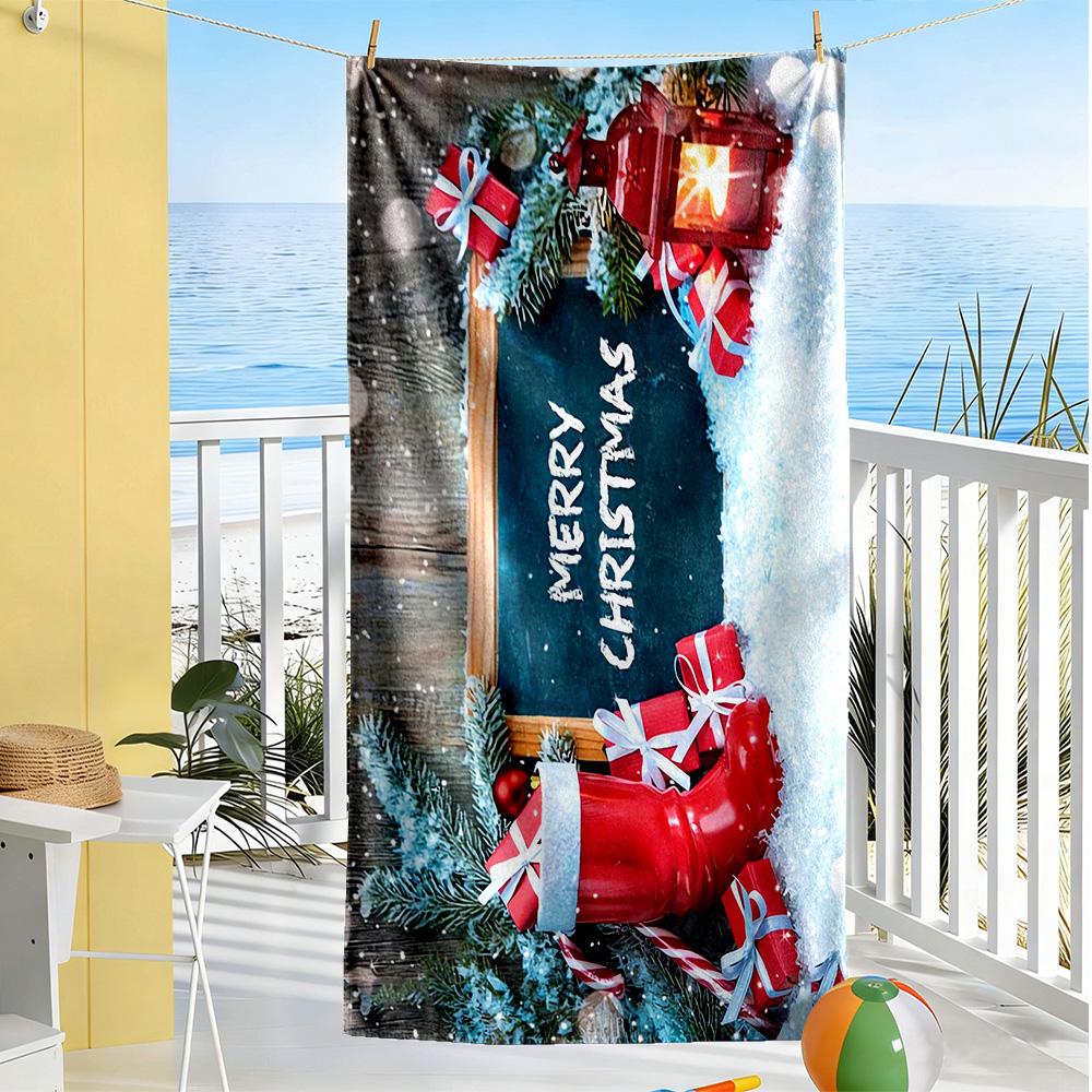 Christmas Beach Towel Quick-Dry Soft Microfiber Comfortable Lightweight Suitable for Swimming, Gym, Camping, Yoga Vacation