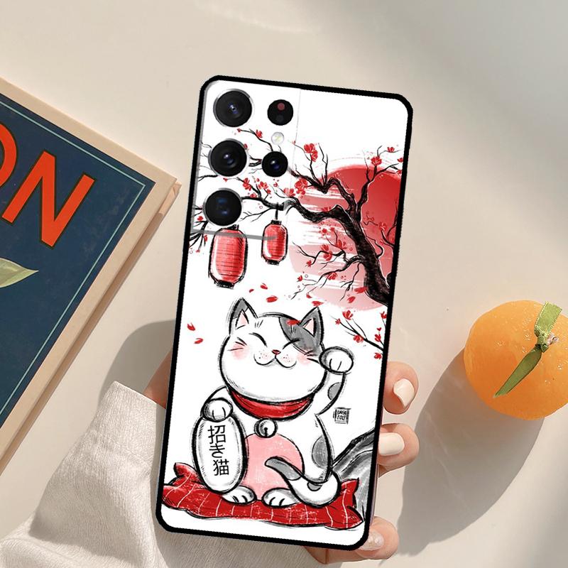 Japanese Lucky Cat Phone Case For Samsung Galaxy S23 S26 Ultra S20 S21 S22 S24 S25 S10 Plus S25 FE Back Cover