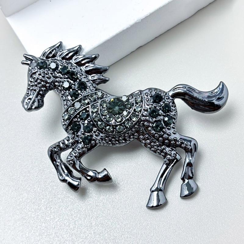 Enamel Horse Shape Brooch with Sparkling Rhinestones Details Versatile Zinc Alloy Pin Jewelry for Gift Giving